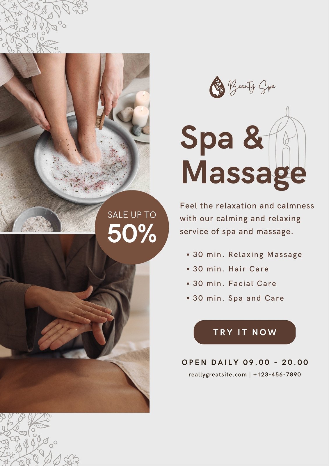 Brown Cream Minimalist Collage Spa and Massage Promotion Poster