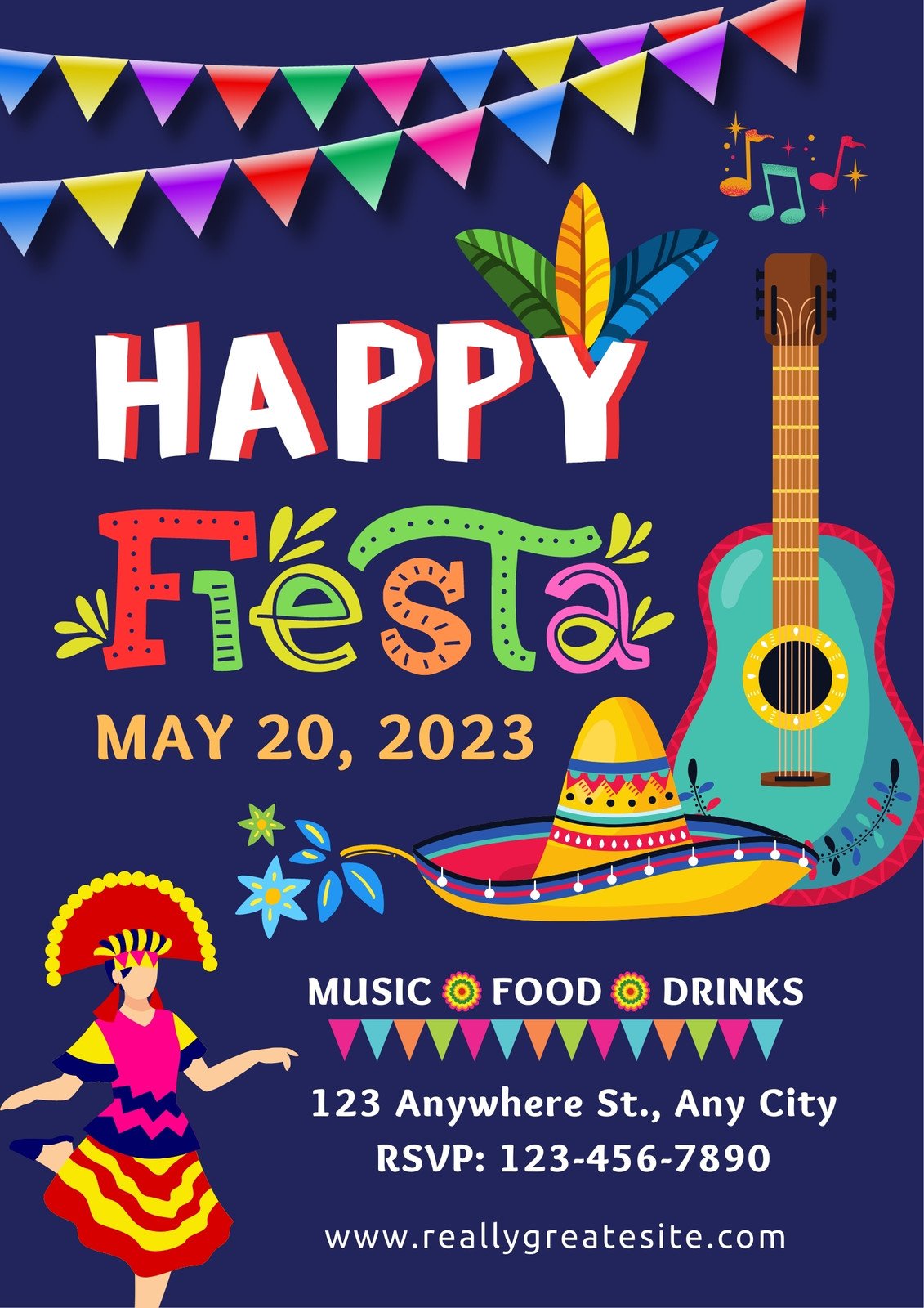 Blue Festive Colorful Happy Fiesta Poster