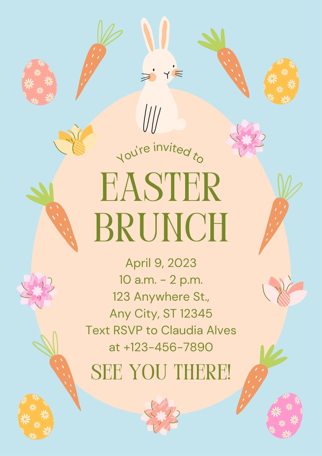 Blue Orange Green Pastel Easter Brunch Invitation Poster