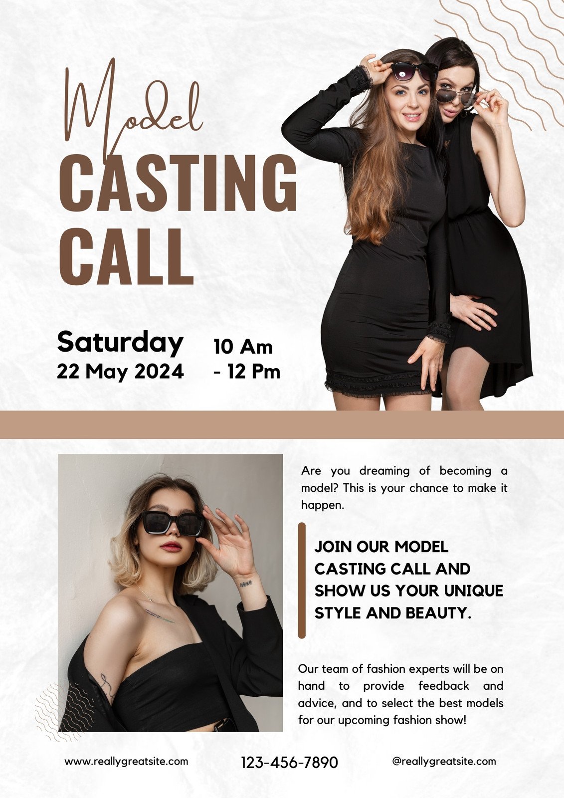 Modern flyer or poster template for fashion show with top models