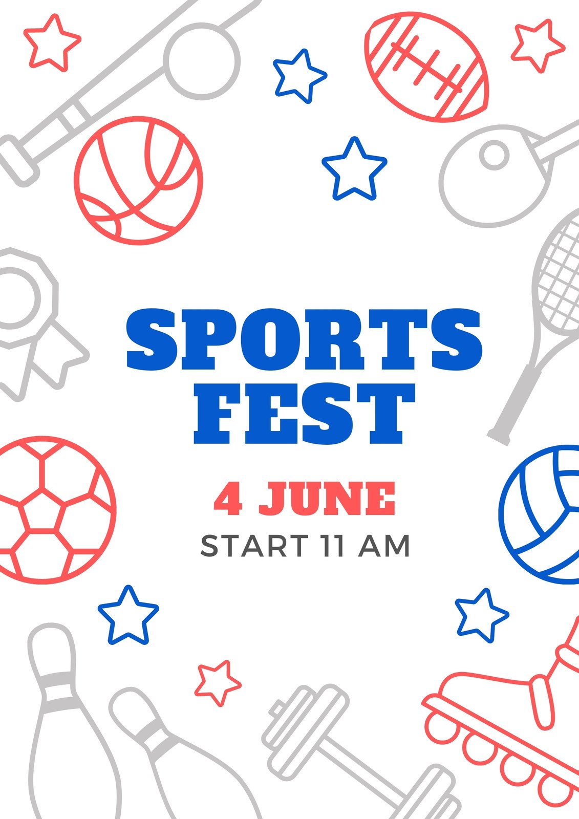 Blue Red Grey Minimalist Simple Illustrated Sports Fest Poster