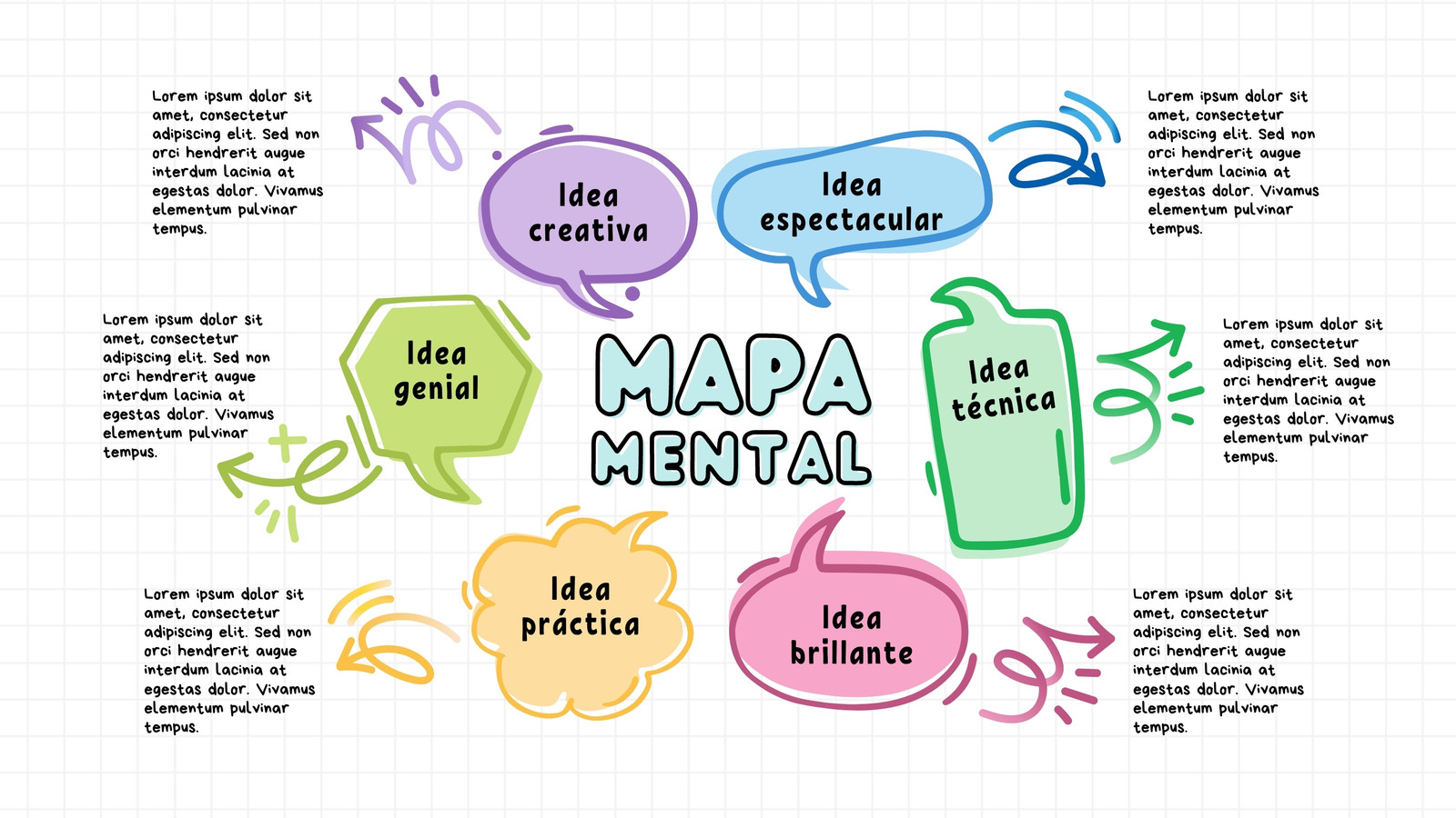 Brainstorming Mapa Mental Doodle A mano Colorido Verde y Violeta