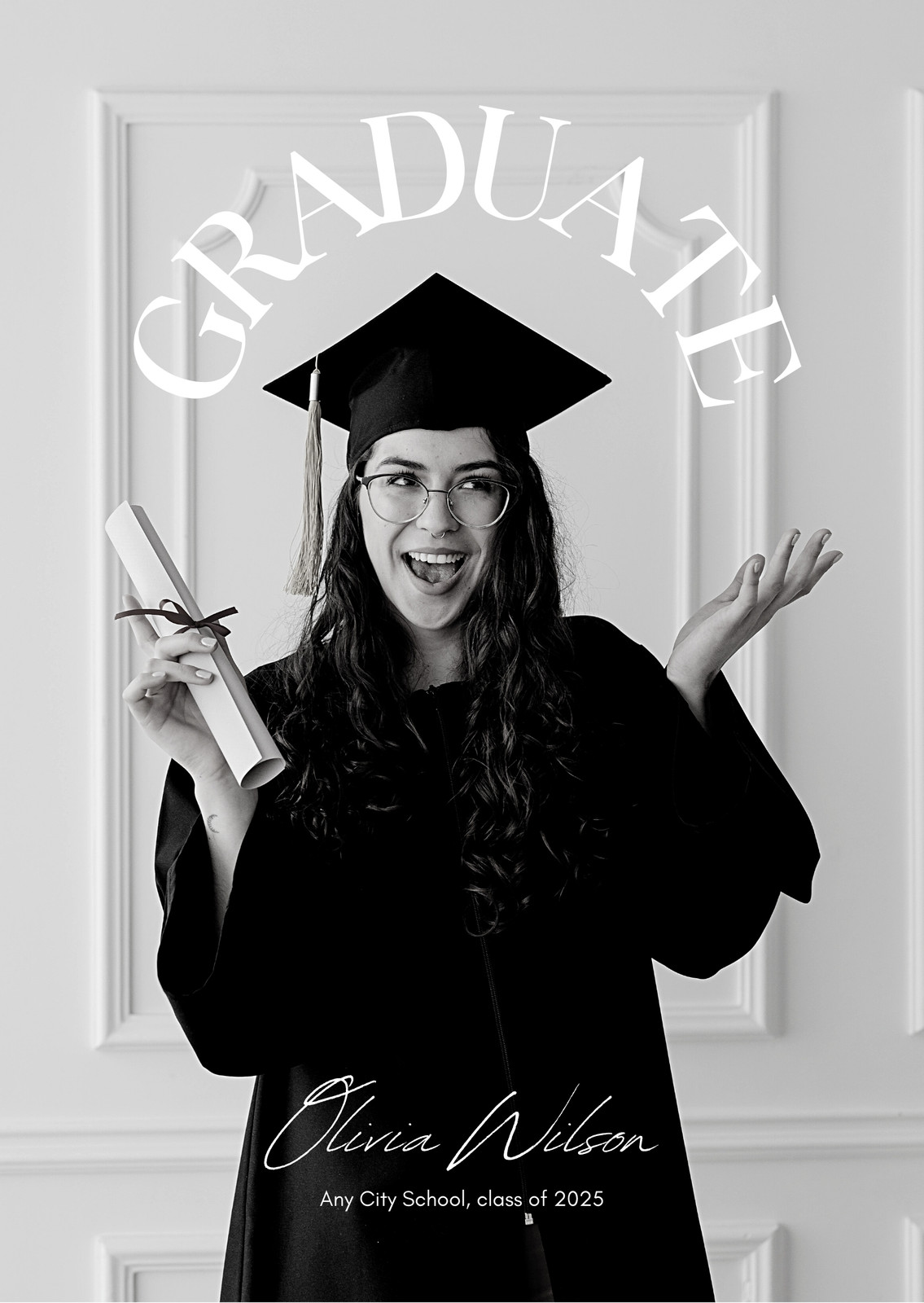 Black and White Modern Elegant Graduation Photo Card