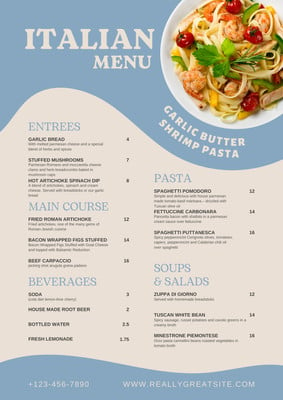 Free printable and customizable Italian menu templates | Canva