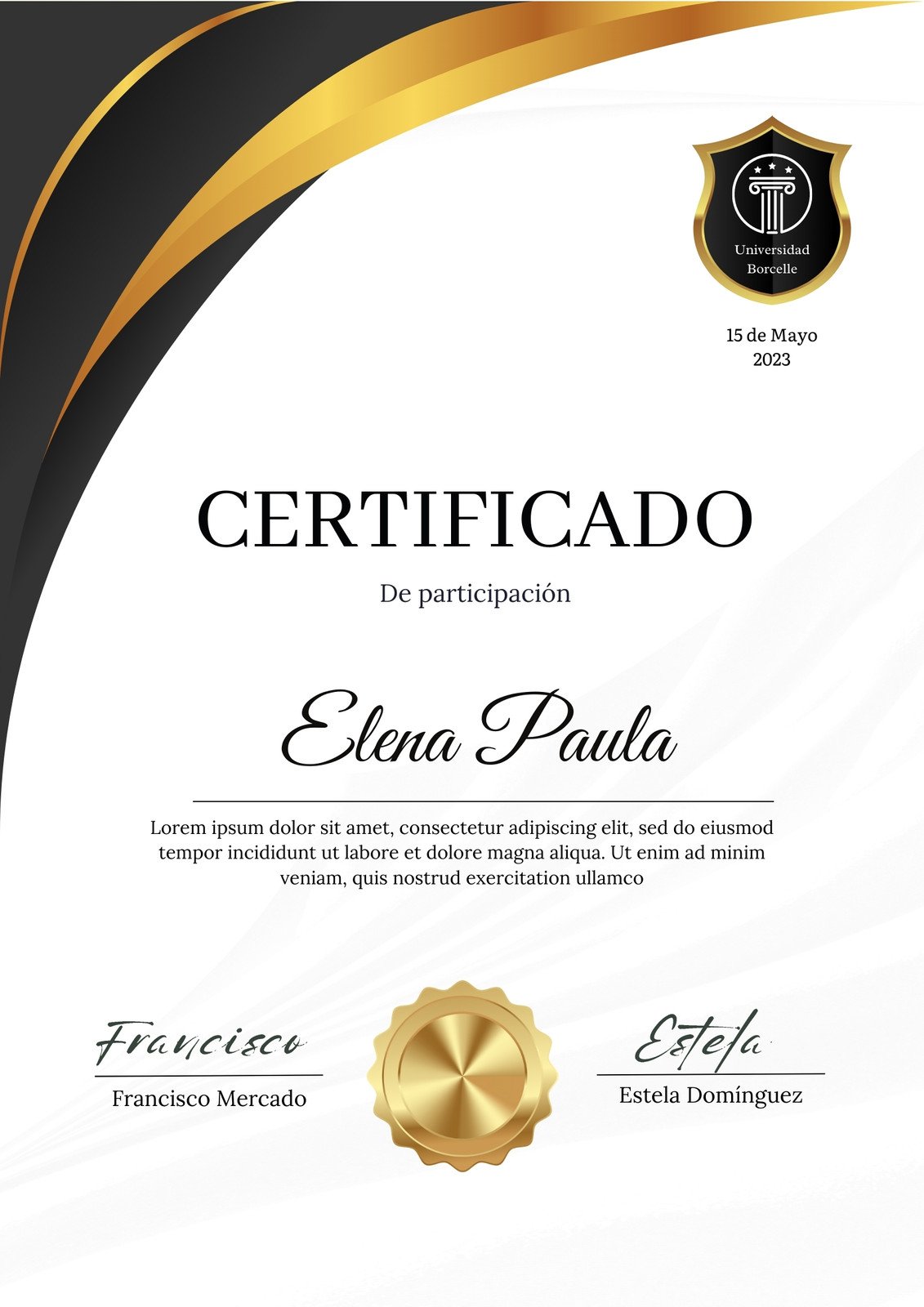 certificado de graduacion universidad moderno elegante negro y dorado