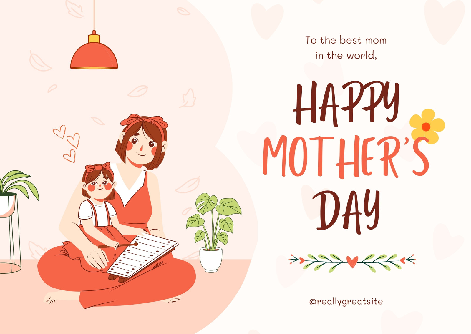Peach Illustration Happy Mother's Day Card