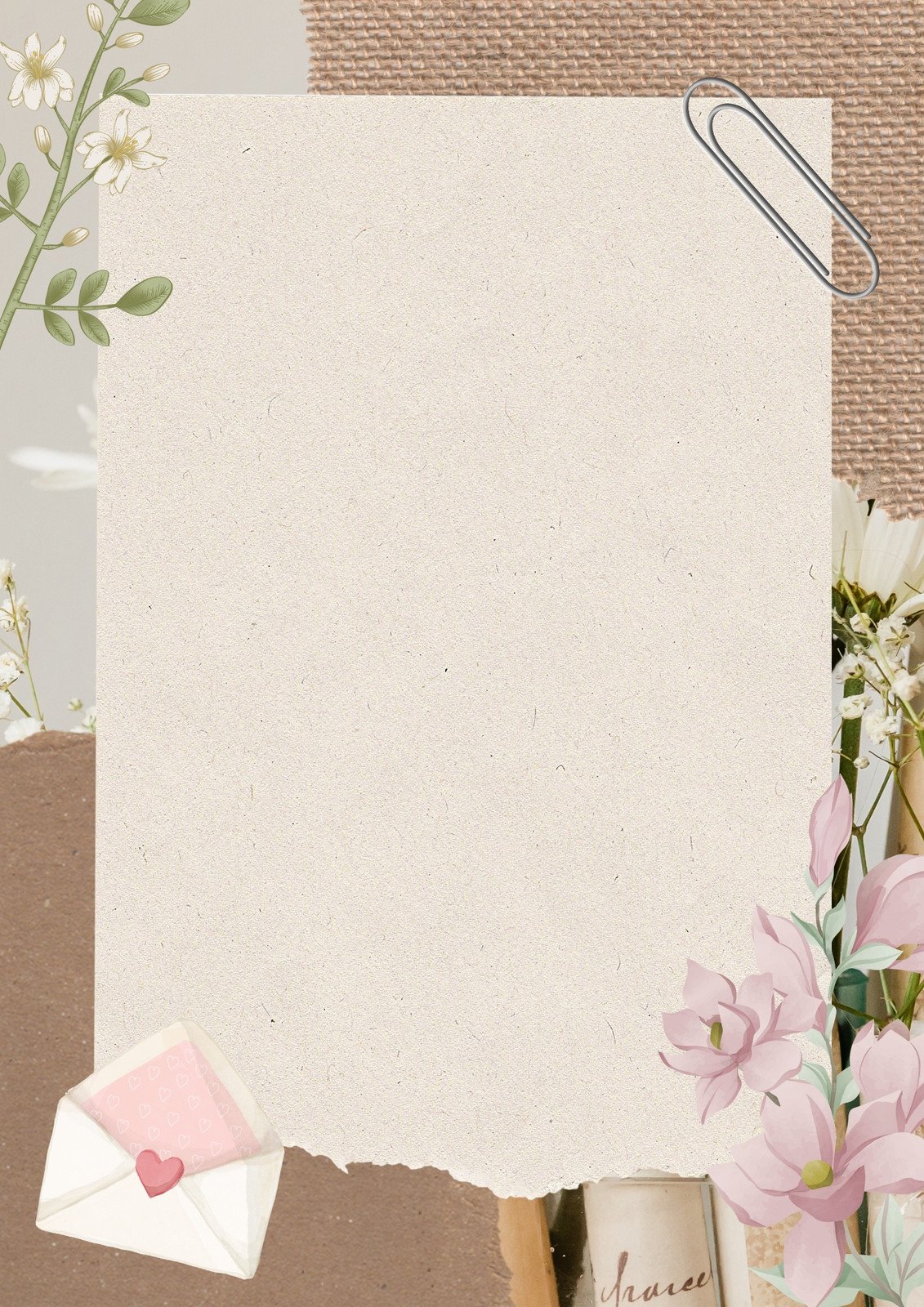 Brown Vintage Love and Flower Blank Paper A4 Document