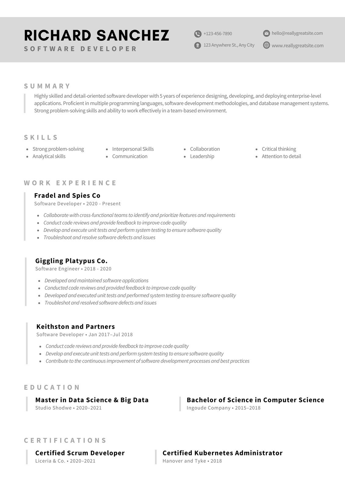 Gray Clean Professional Resume