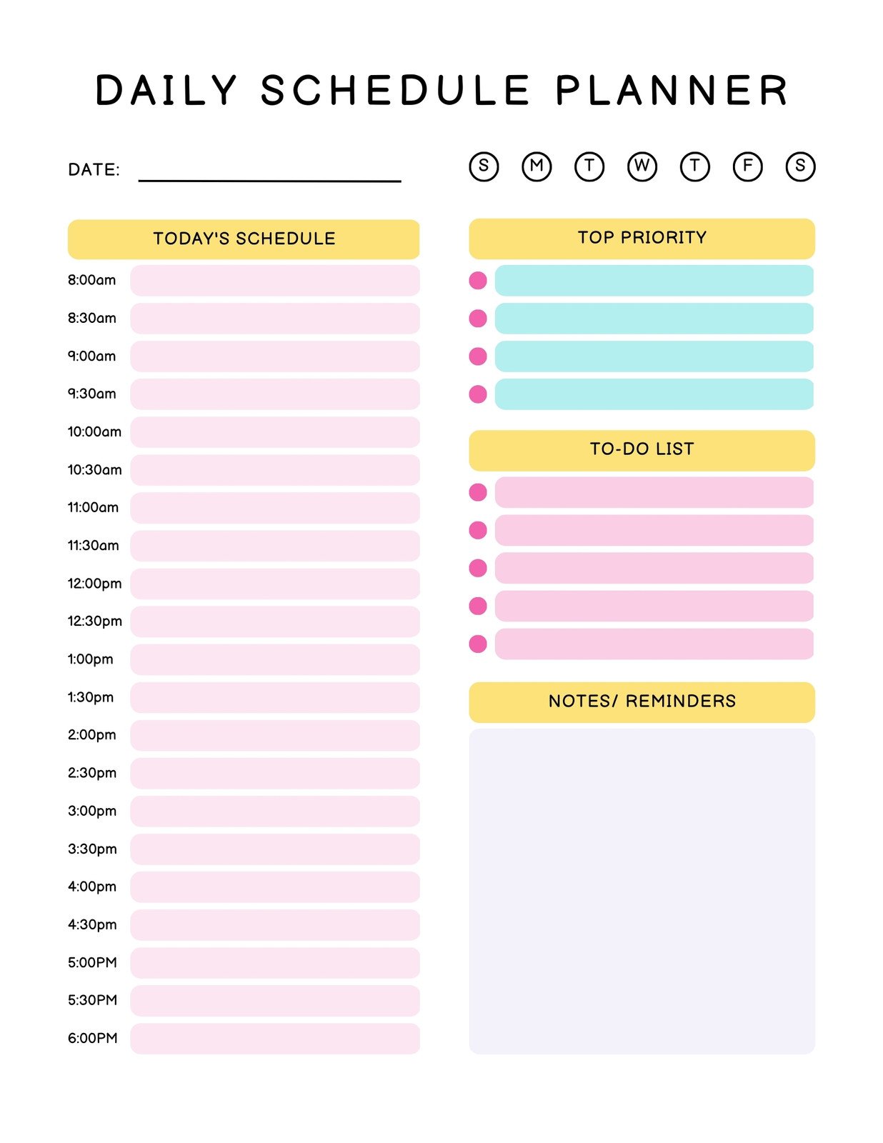 Pink Minimalist Daily Schedule Planner