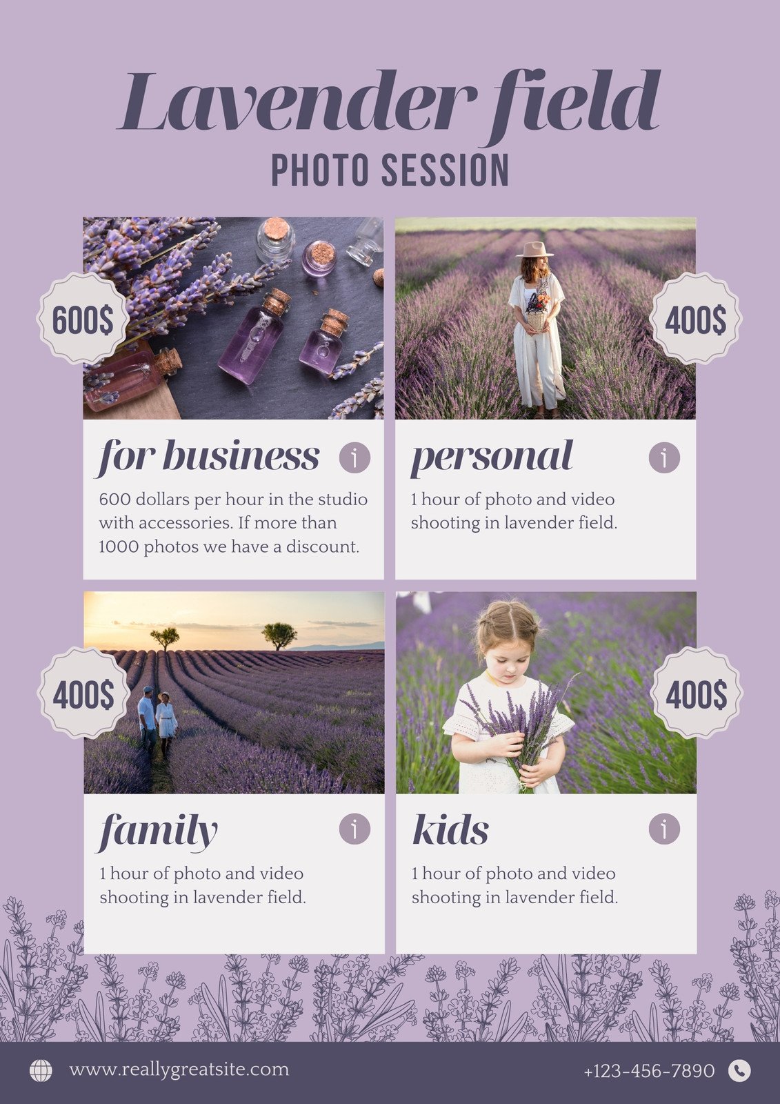Violet Floral Lavender Photo Session Advertisement Flyer