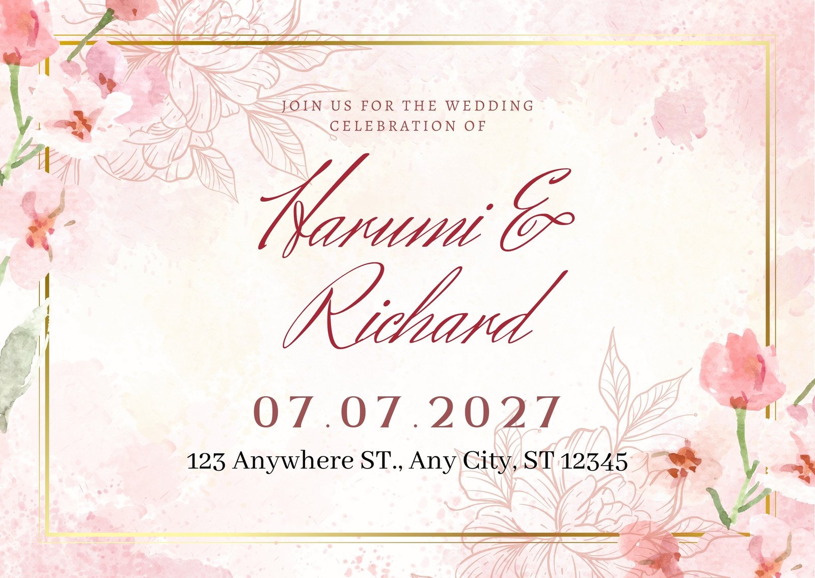 White And Pink Minimalist Wedding Card