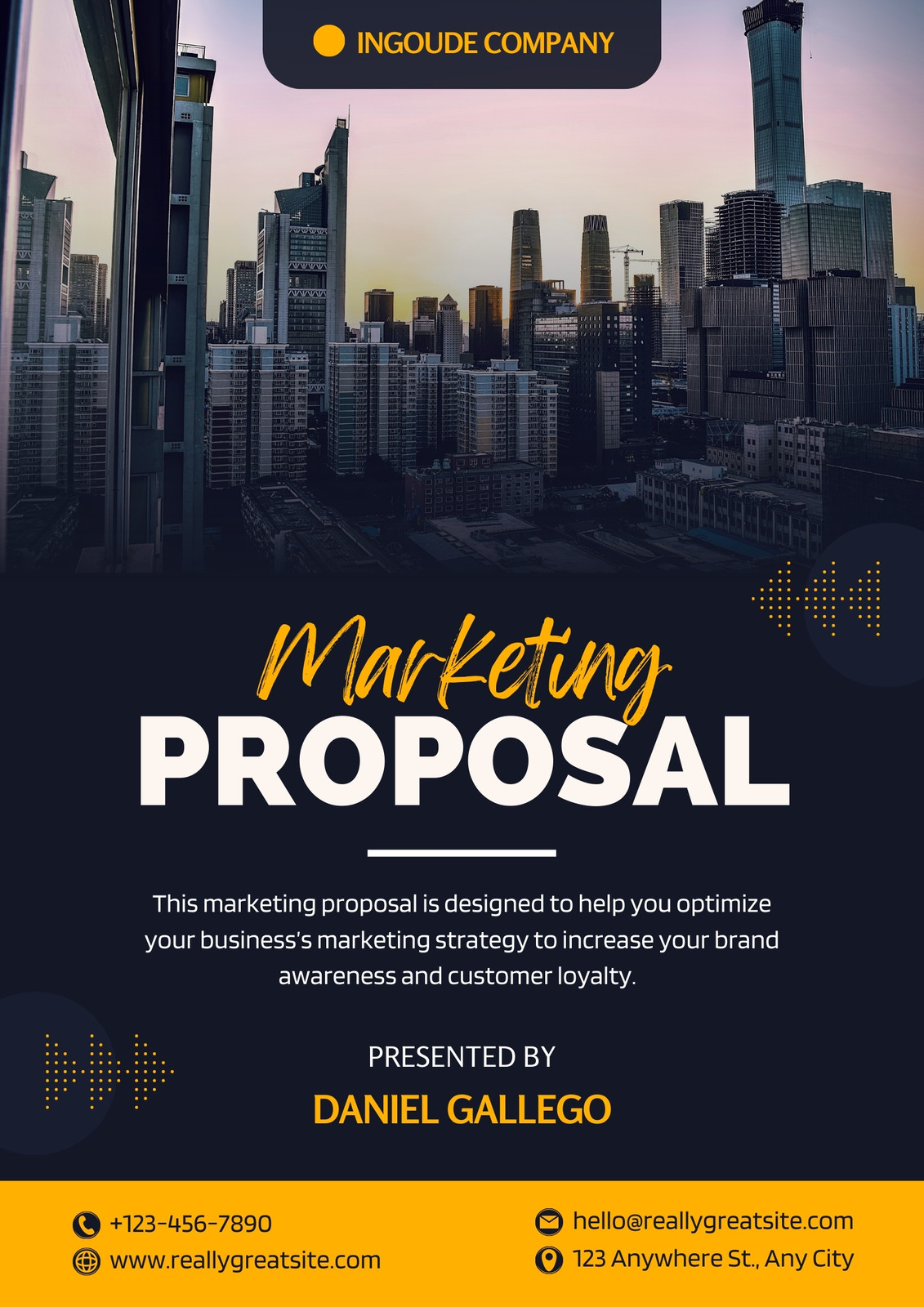 Midnight Blue & Orange Modern Marketing Proposal Cover Page