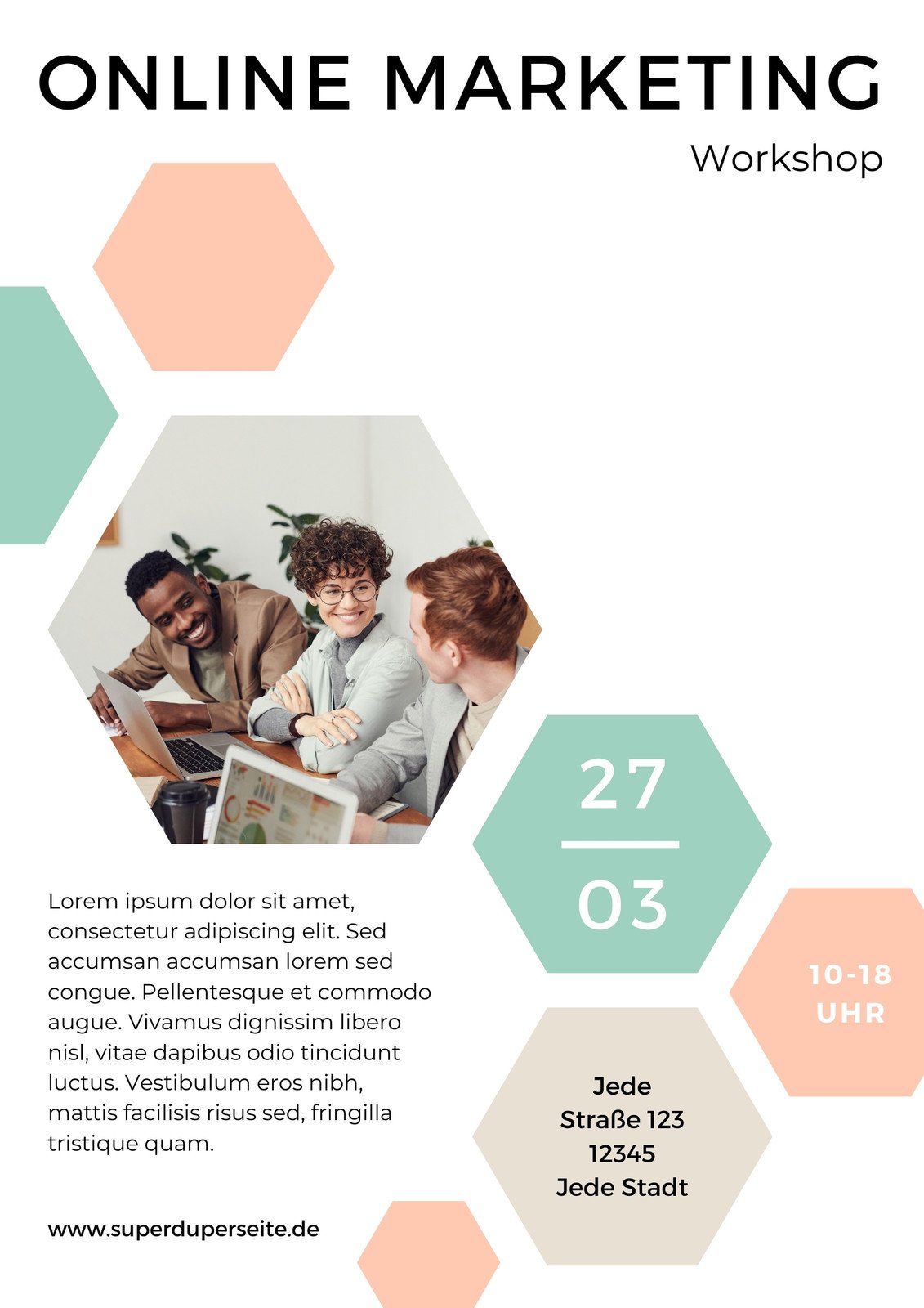 Türkis Beige Orange Pastell Professionell Business Marketing Workshop Flyer
