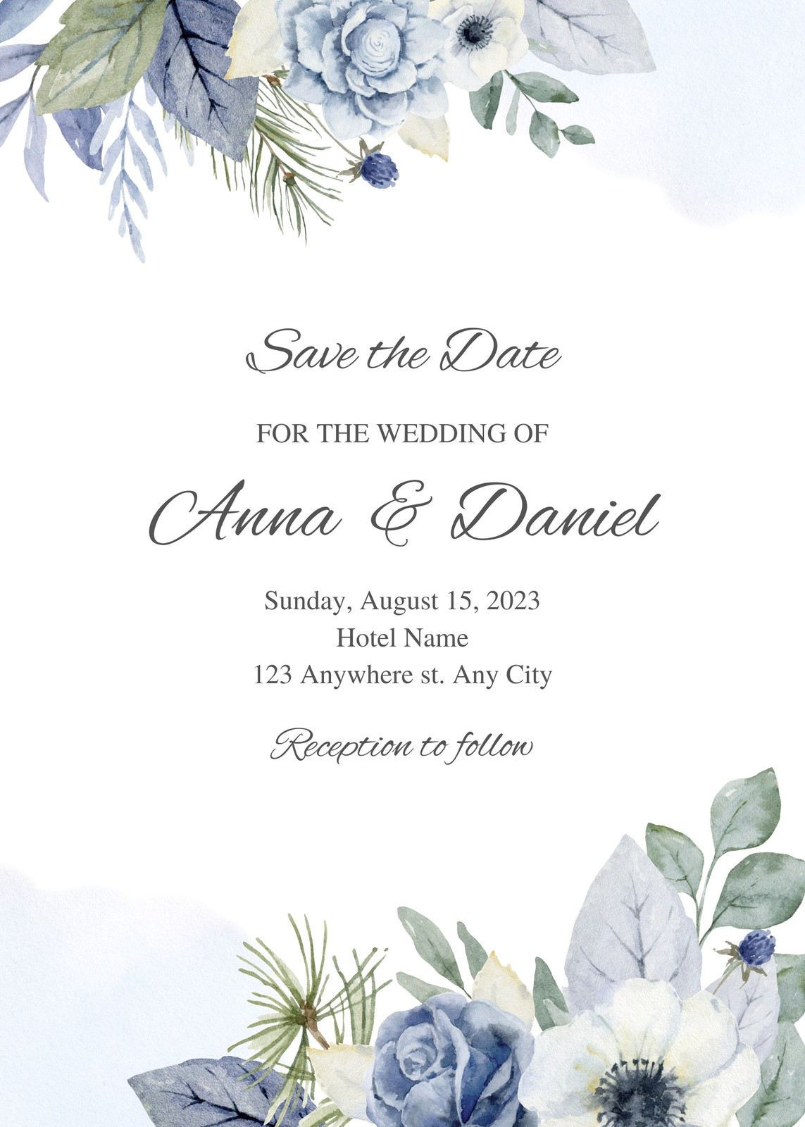 Dusty Blue Wedding Invitations Diy Floral Wedding Invitation