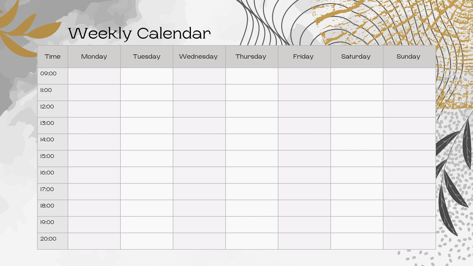 Grey Gold Abstract Organic Weekly Calendar