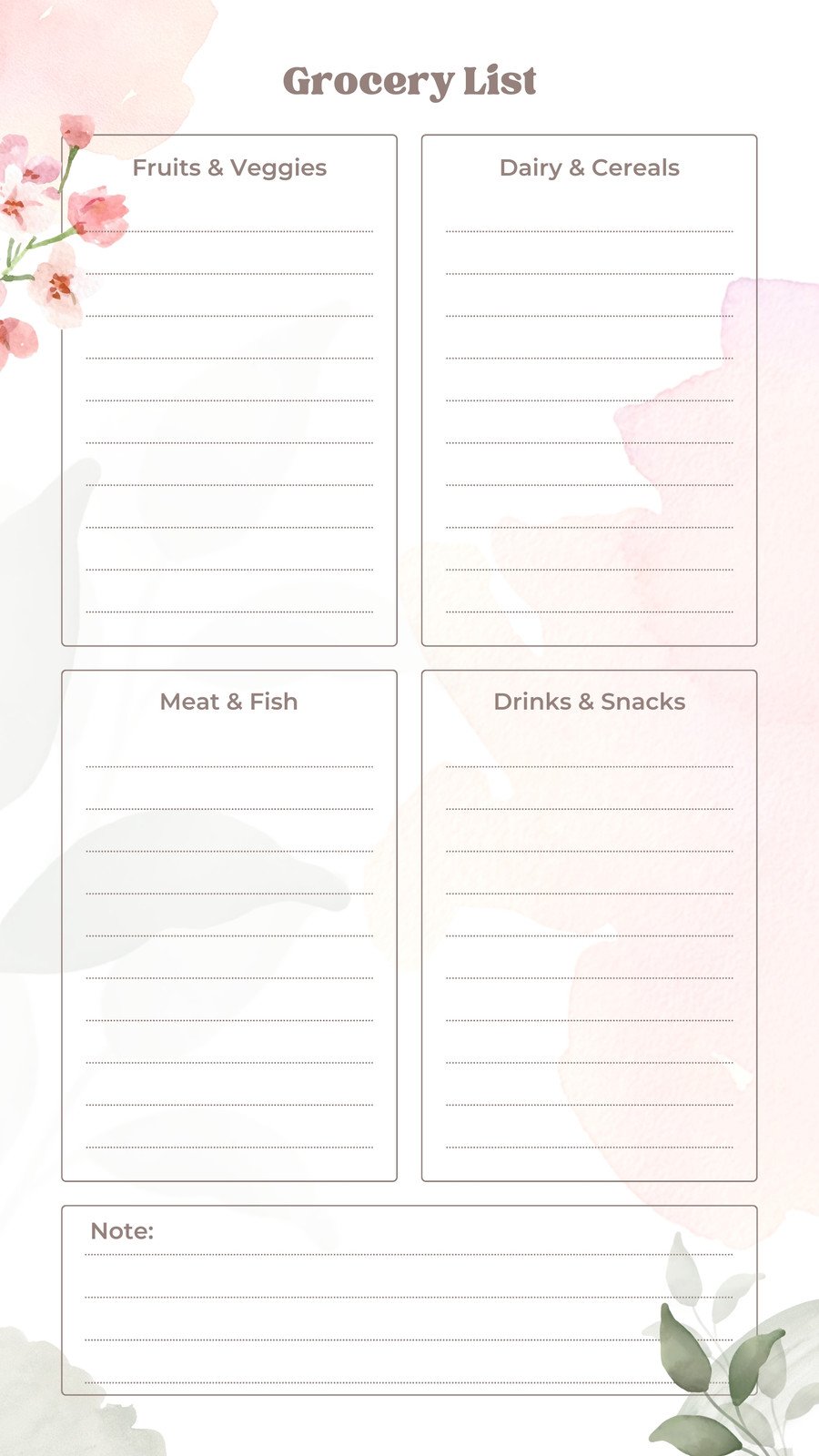 Grocery List Spreadsheet  Printable & Editable Food Shopping