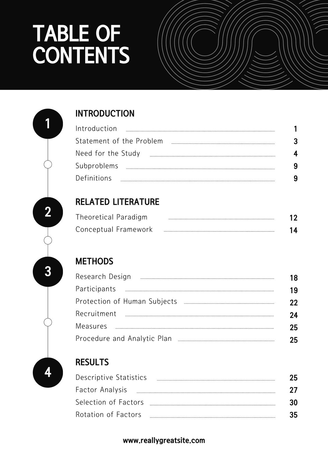 Black White Table Of Contents Document