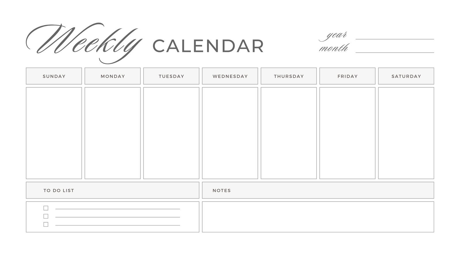 White Grey Minimalist Elegant Weekly Calendar