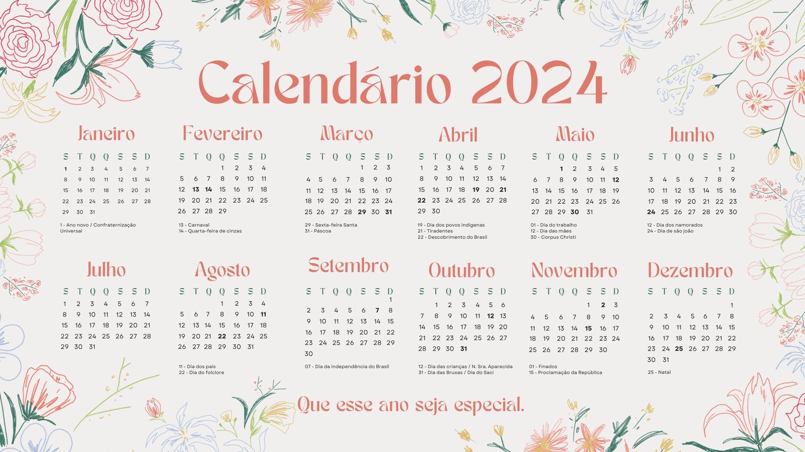 1 de Ago, 2022 Calendário com Feriados e Cont. Regressiva - BRA