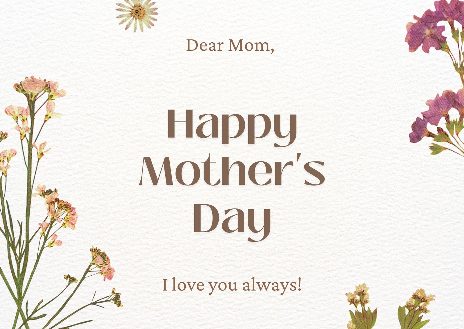 Brown and White Cute Floral Pattern Mother's Day Card