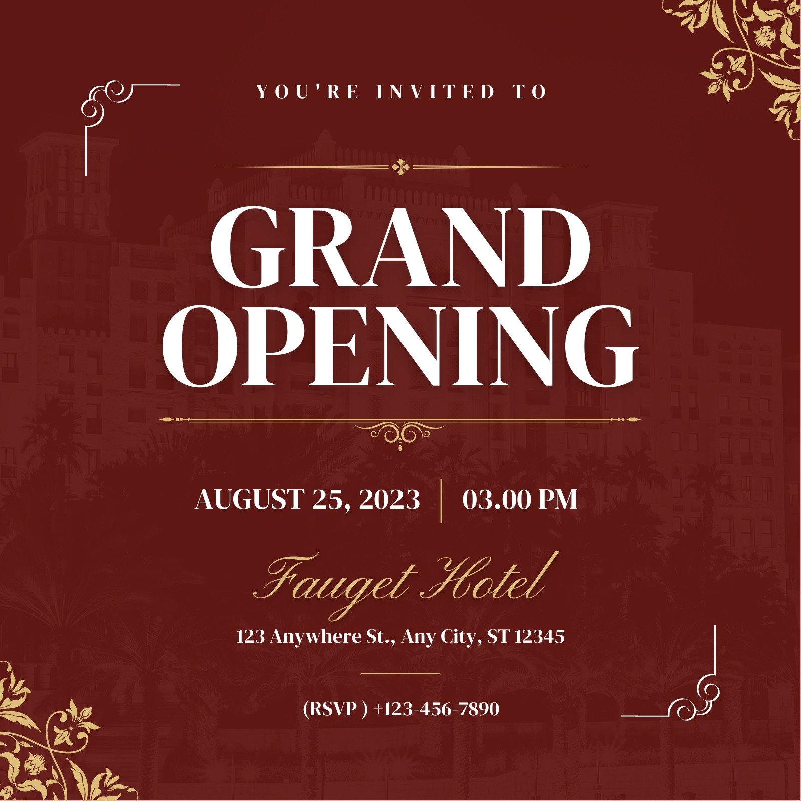 Maroon Gold Vintage Grand Opening Invitation