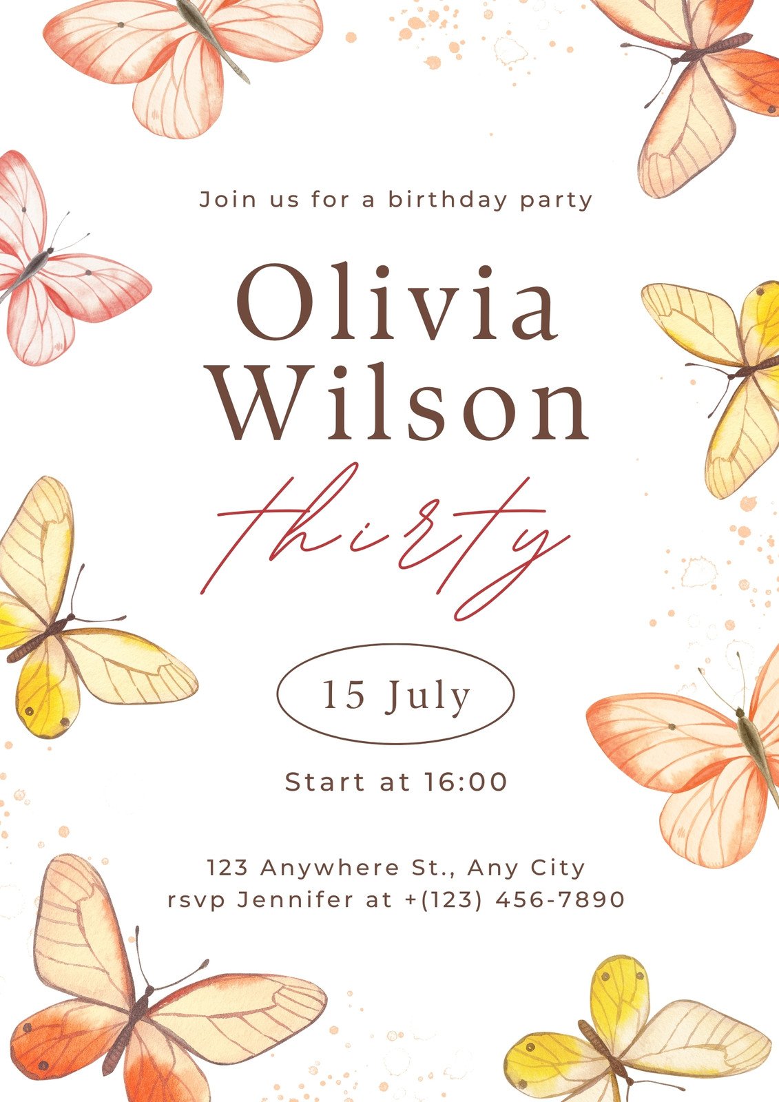 Free Vector  Ticket template with red and orange butterfly in watercolor  style