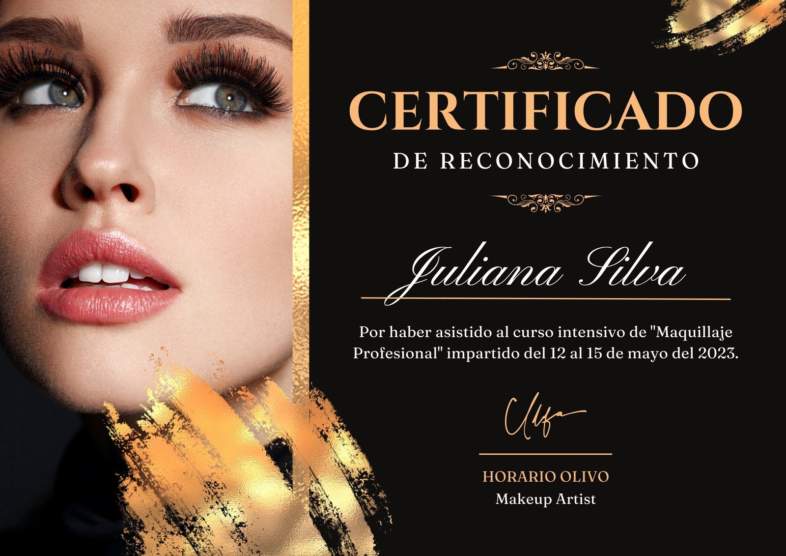 Certificado Maquillaje Profesional Moderno Negro