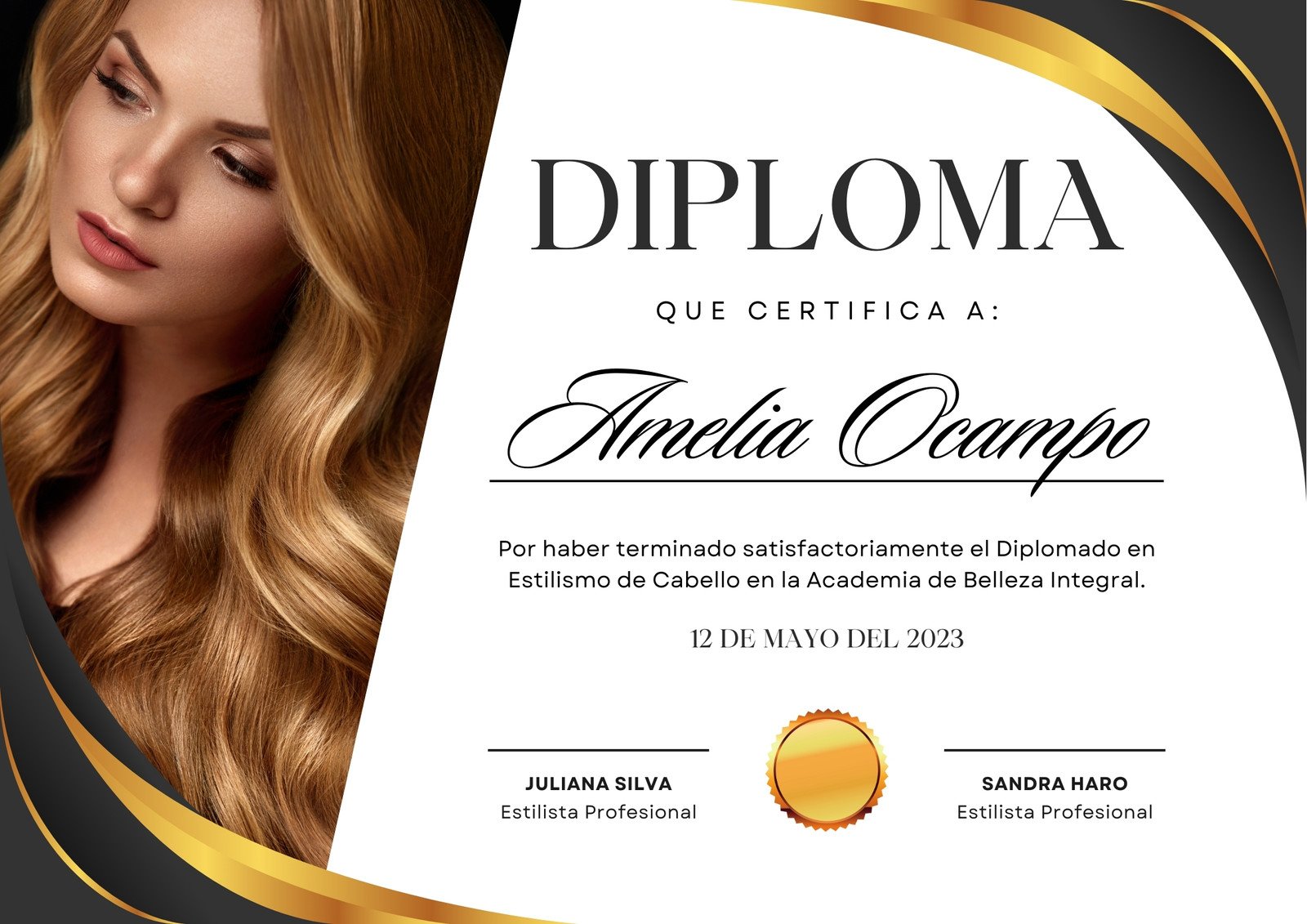 Certificado Diploma de Belleza Moderno Negro y Dorado