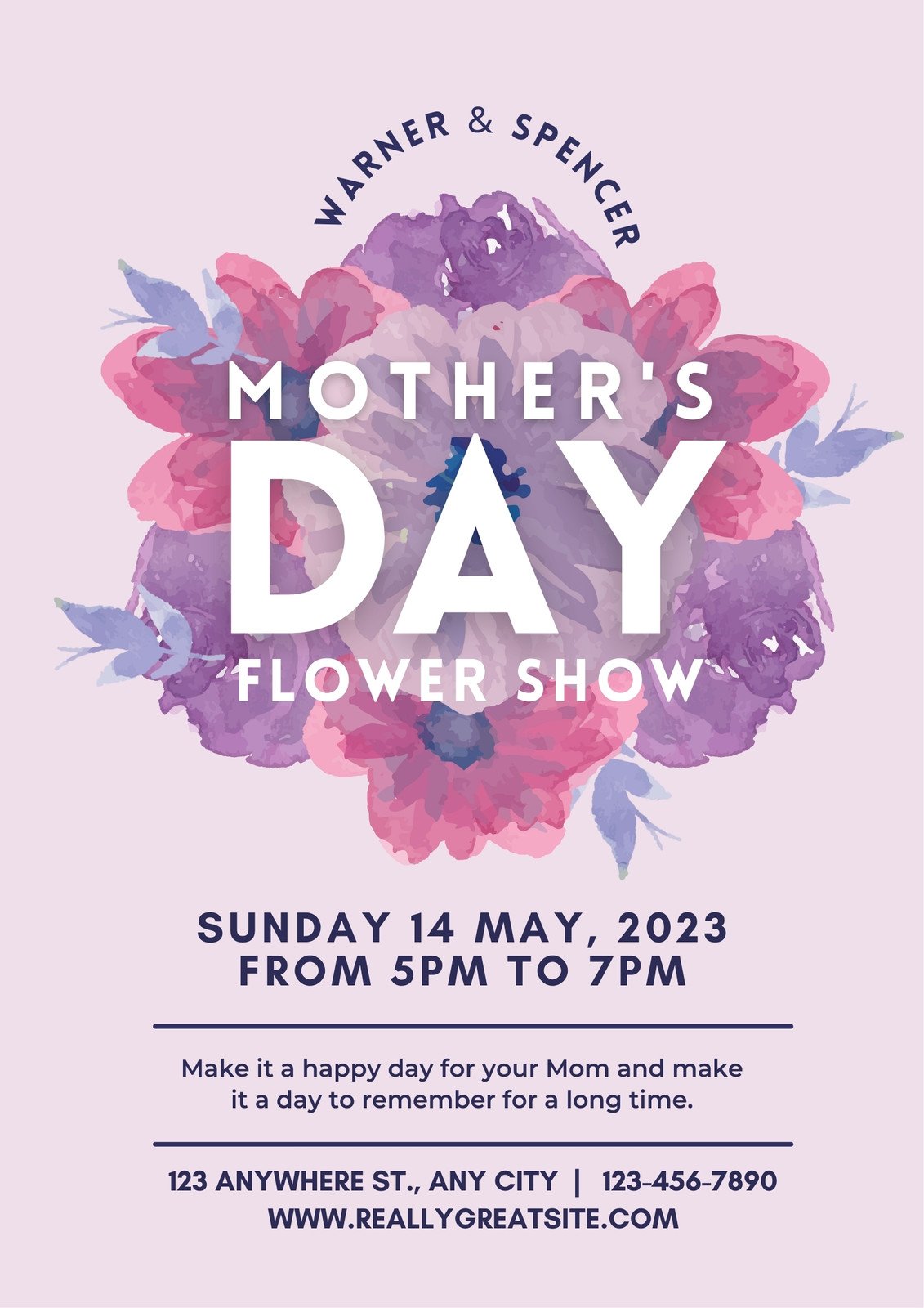 Royal Purple Pink Floral Watercolor Mother's Day Event Poster