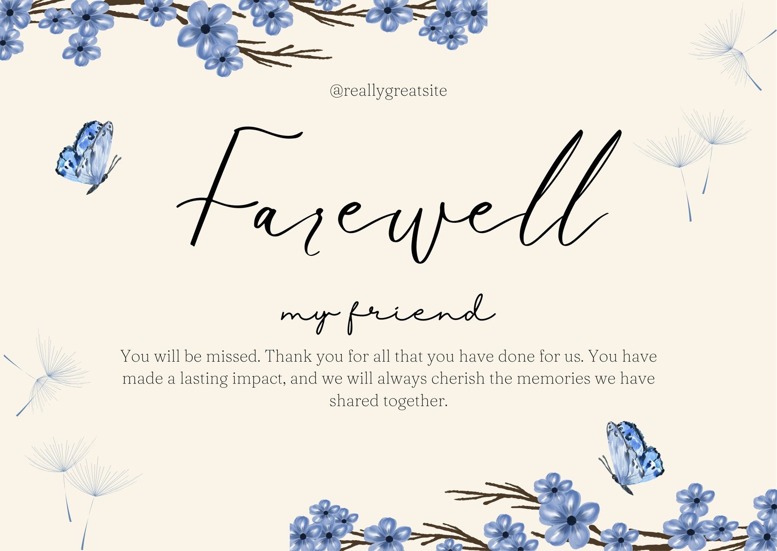 canva blue and yellow organic farewell card