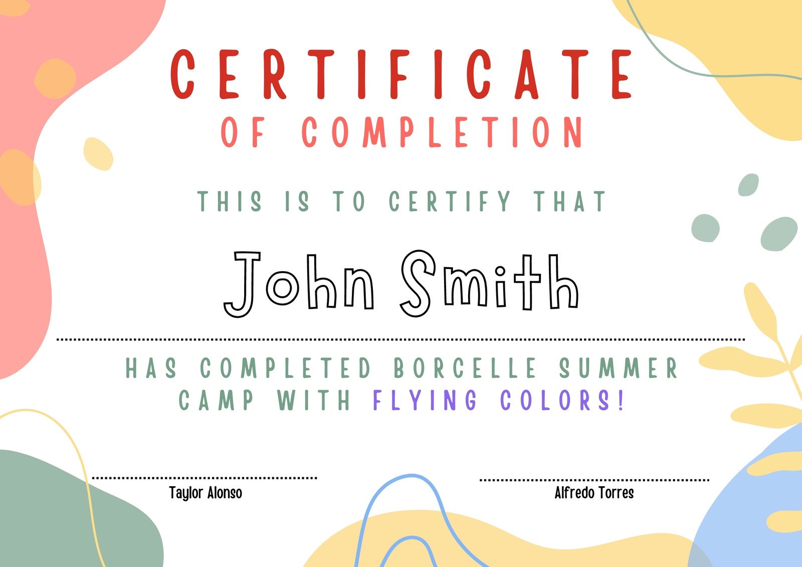 Colorful Kids Camp Certificate