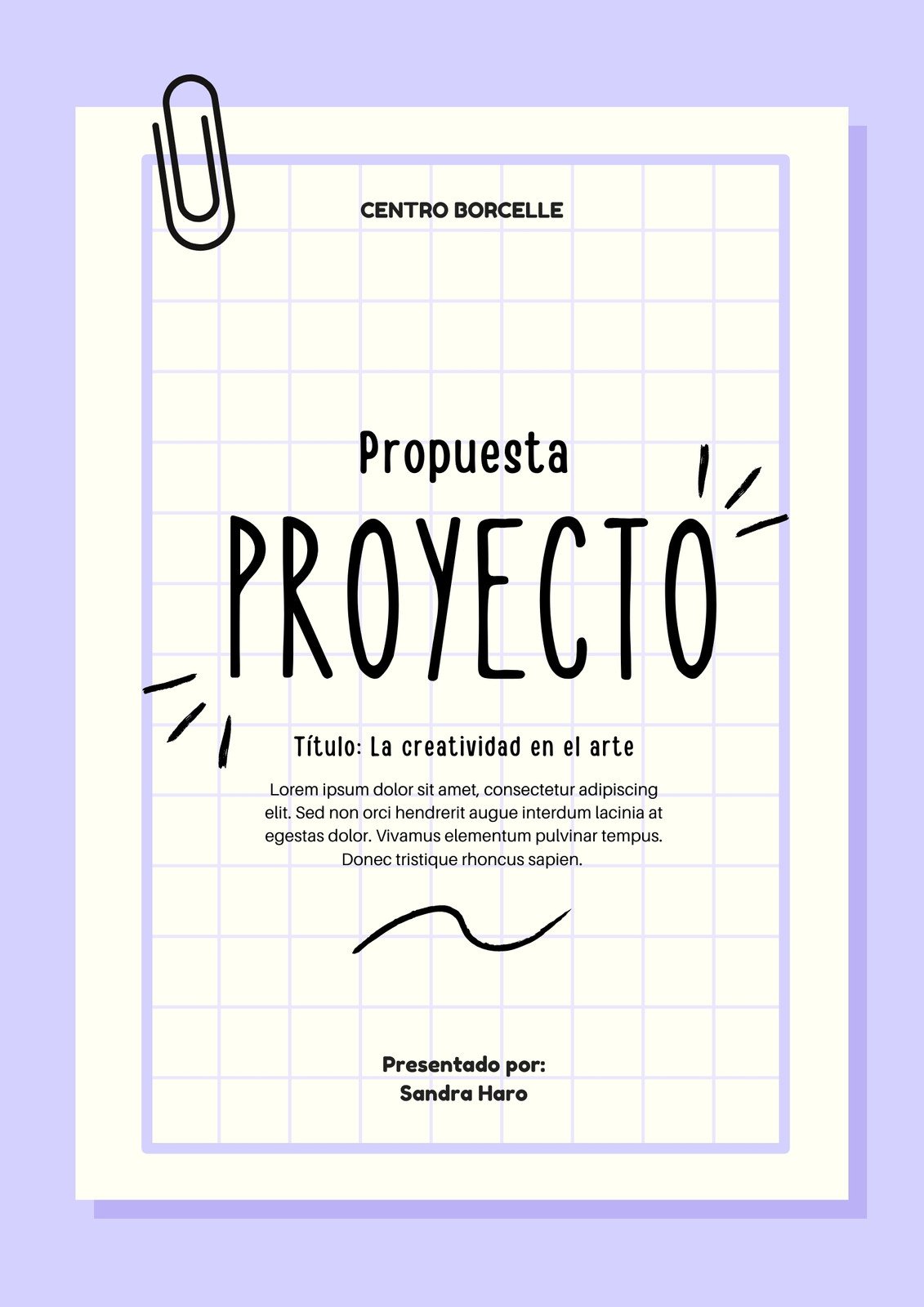 Documento A4 Portada Propuesta Proyecto Minimalista Violeta