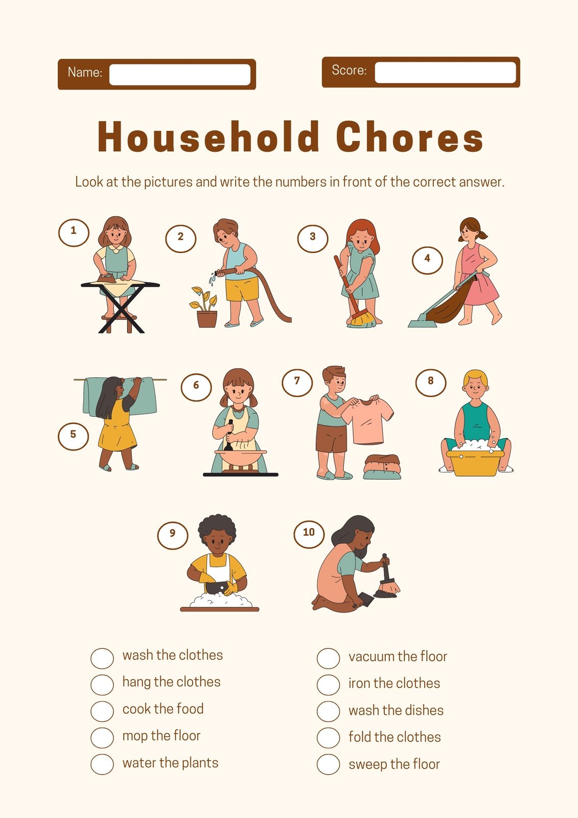 household chores for kids worksheets