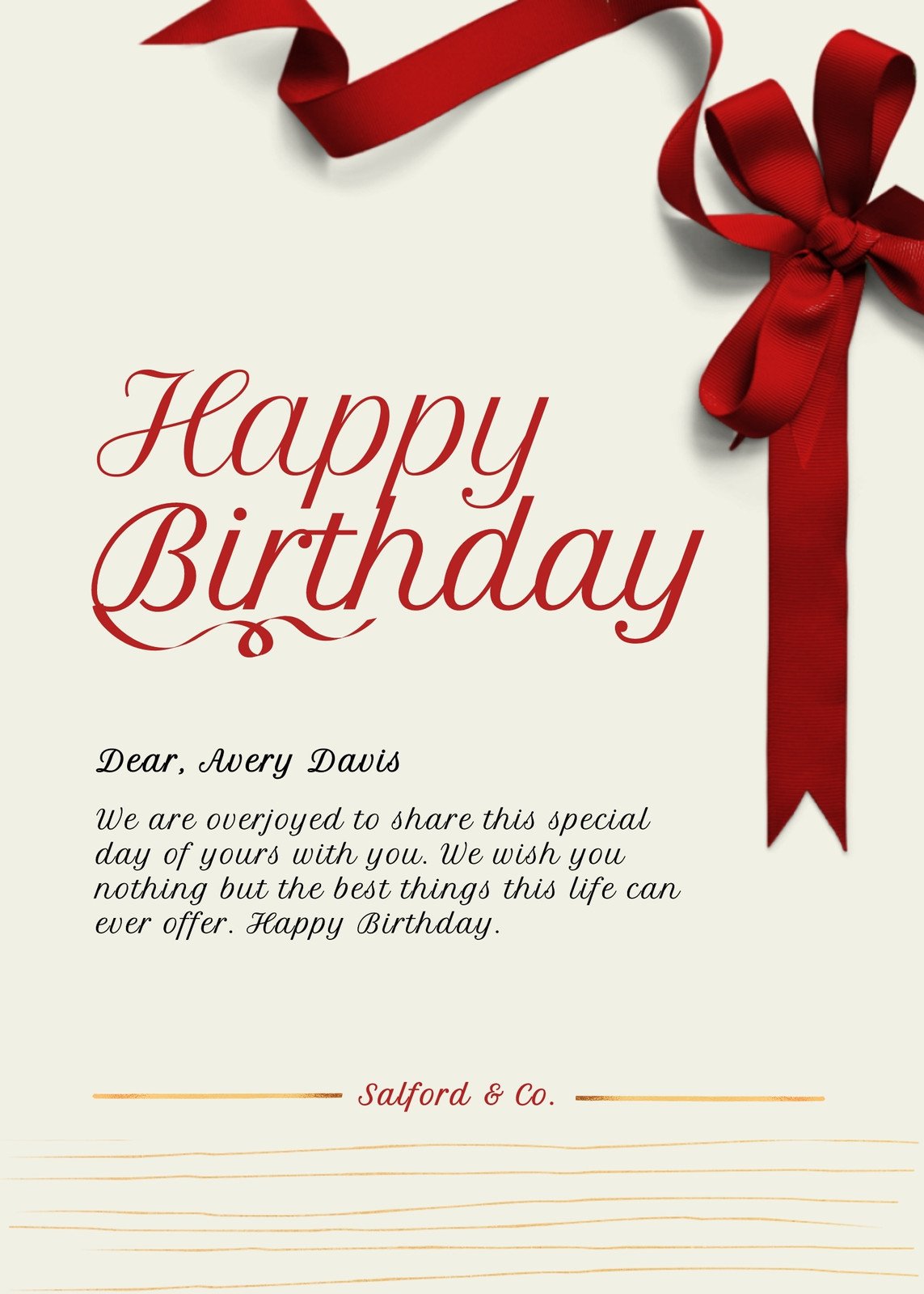 Beige and Red Modern Simple Happy Birthday Card