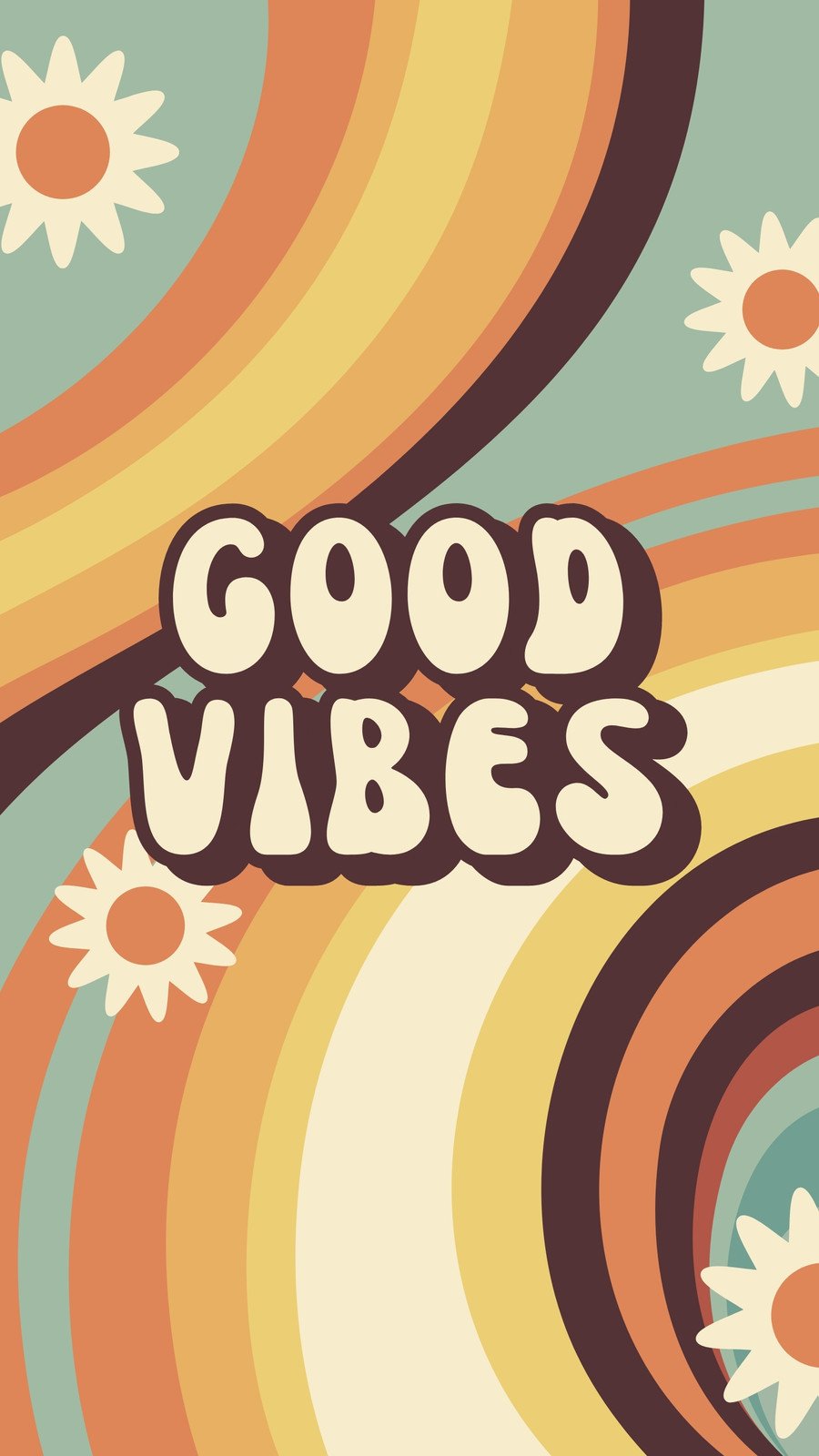 Premium Vector  Good vibes only motivational slogan in retro 70s style  with flowers template for tshirt