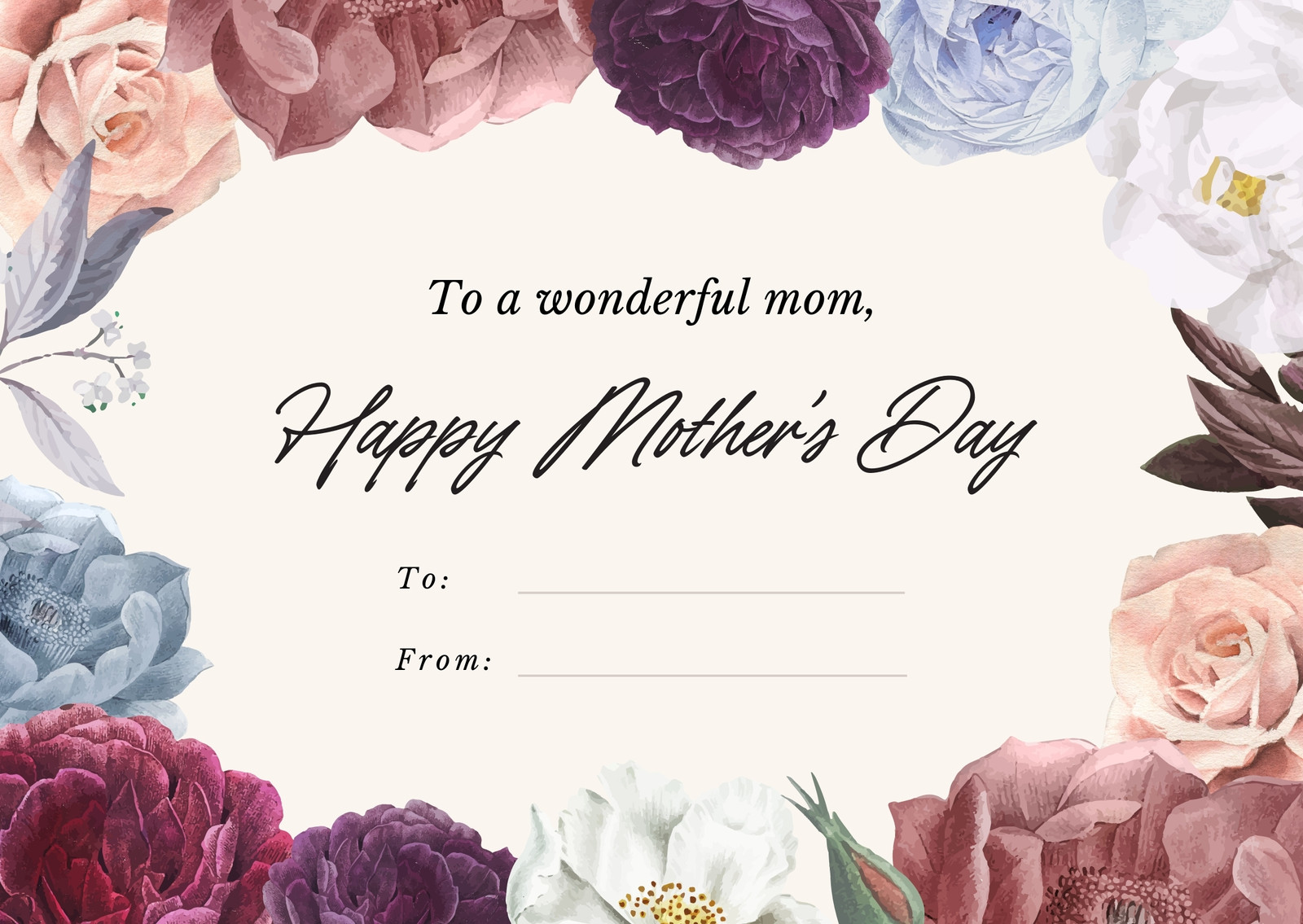 Pink Violet Floral Mother’s Day Greeting Card