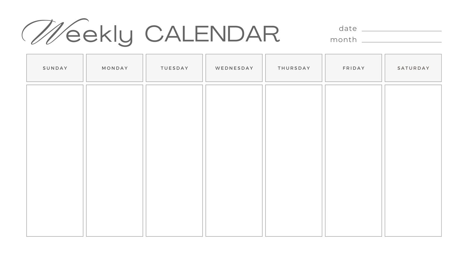 White Grey Minimalist Simple Weekly Calendar