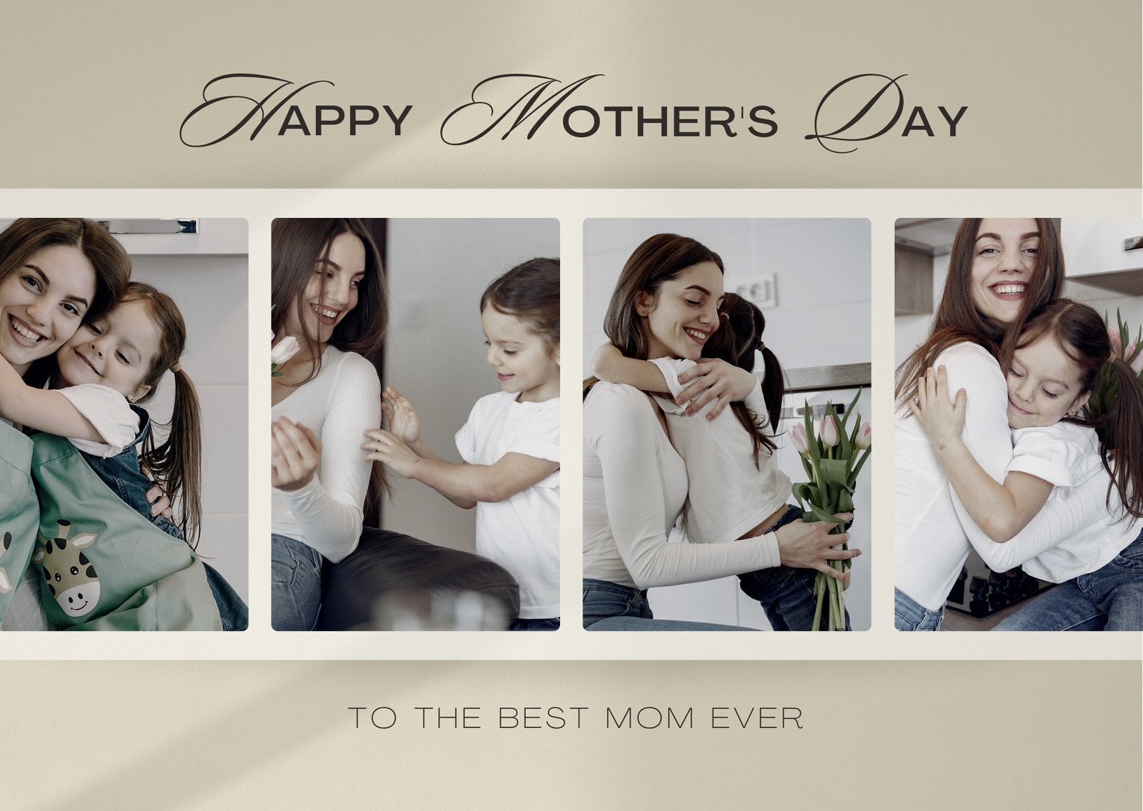 Beige Gray Minimalist Photo Collage Happy Mother's Day Card