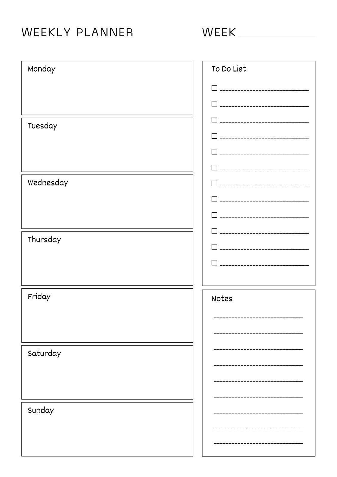 Weekly planner printable template
