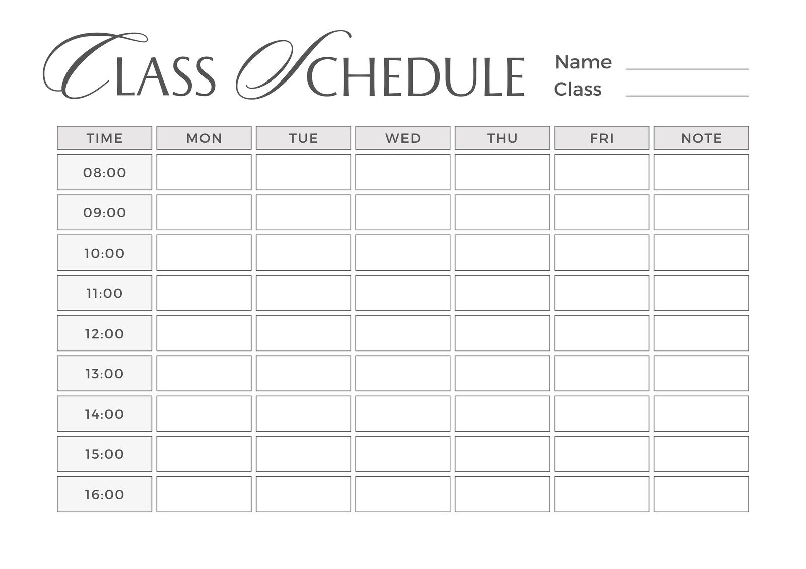 White Grey Minimalist Simple Weekly Class Schedule