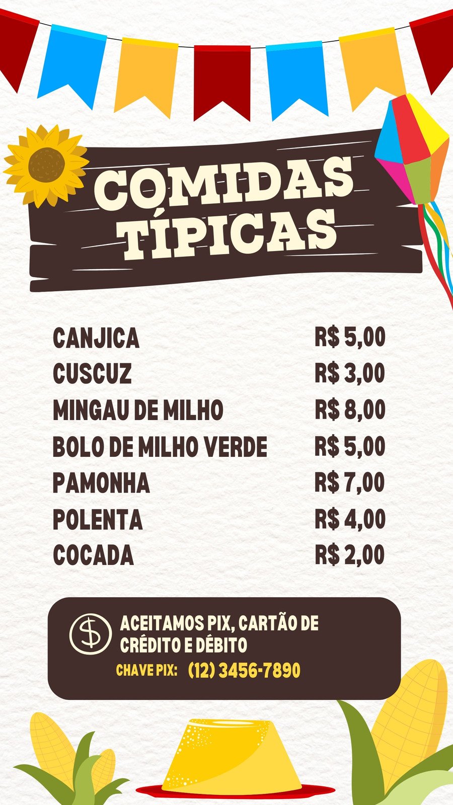 Comida típica do festival brasileiro de junho sobre tecido xadrez. Festa  junina. [download] - Designi