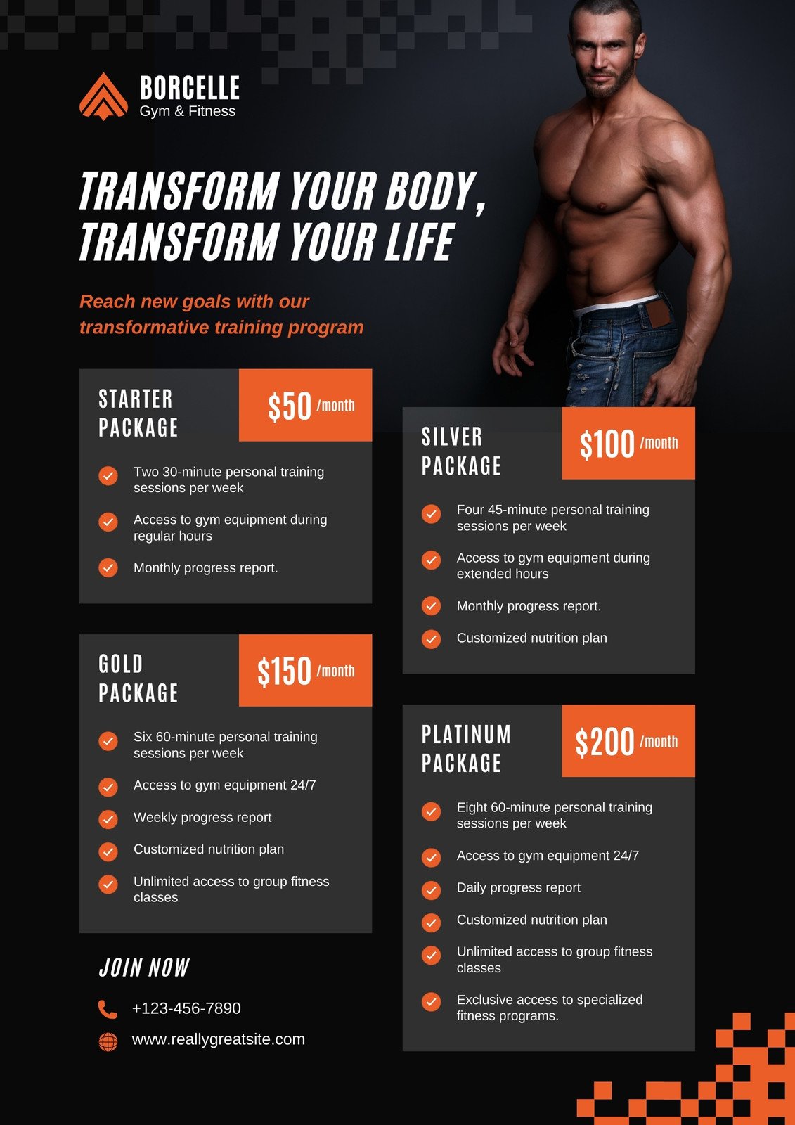 Black and Orange Workout Program Pricing Flyer