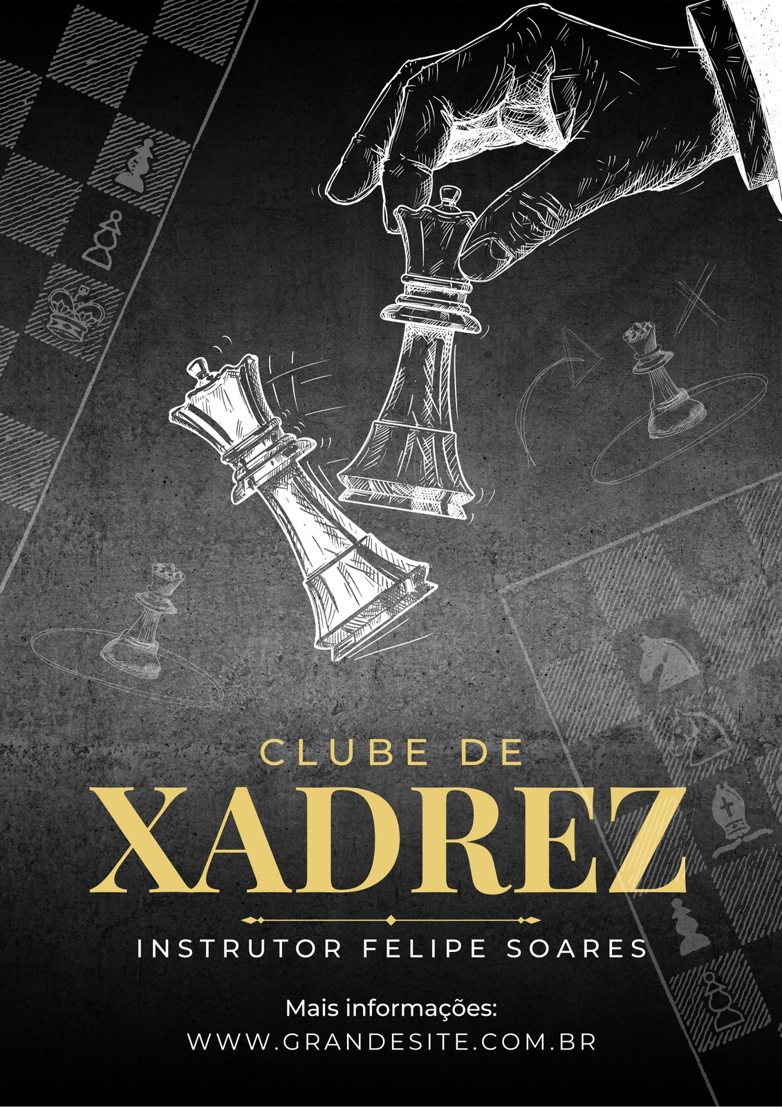 Flyer Peças de Xadrez Coloridas, Publicidade de Clube de