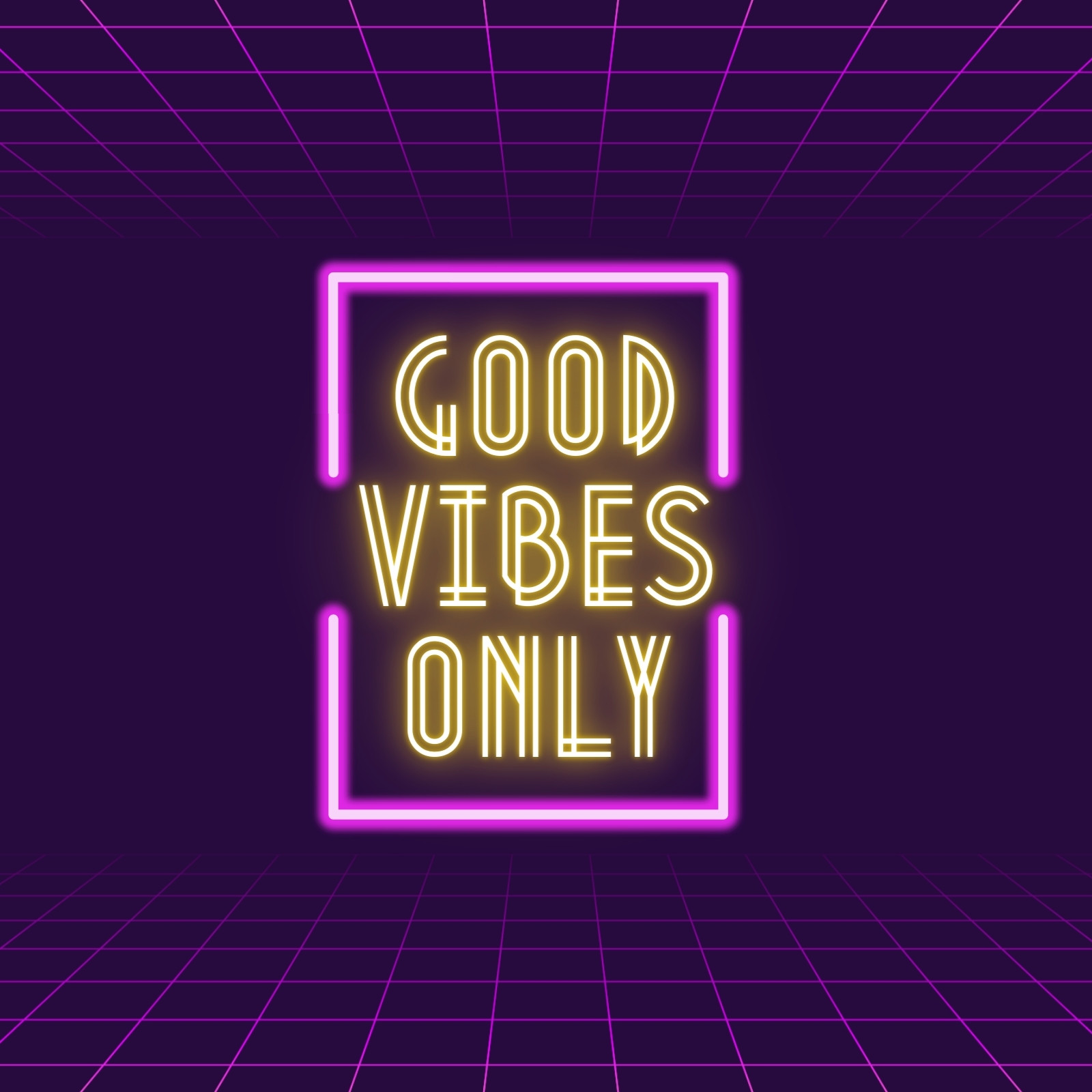 Neon sign good vibes only on a dark background. Stock Vector