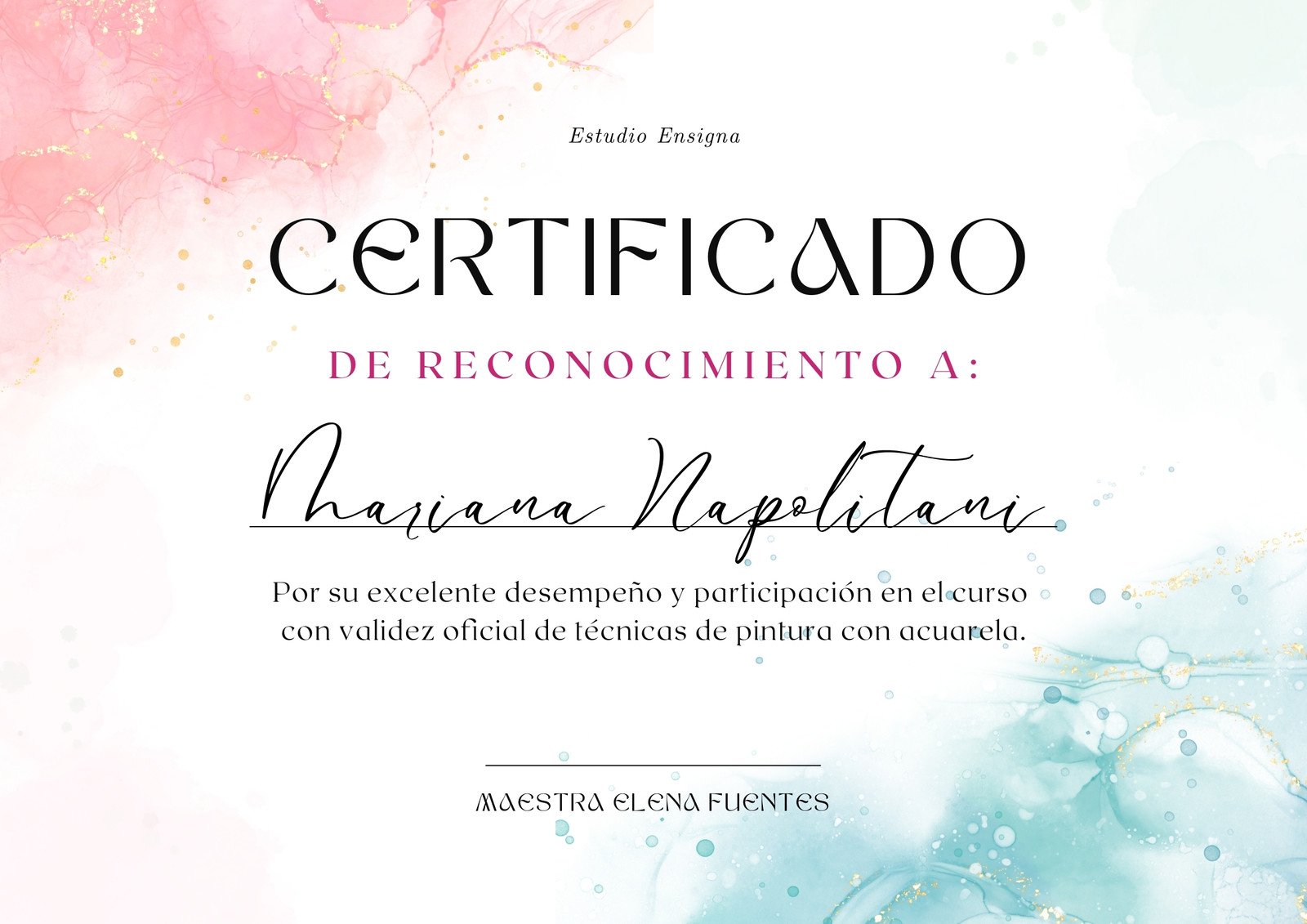 Certificado de reconocimiento maquillaje acuarela rosa 