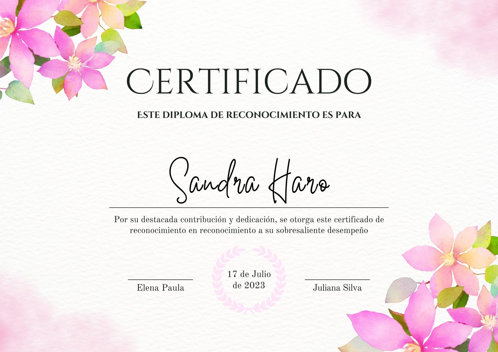 Certificado de reconocimiento watercolor aesthetic rosa