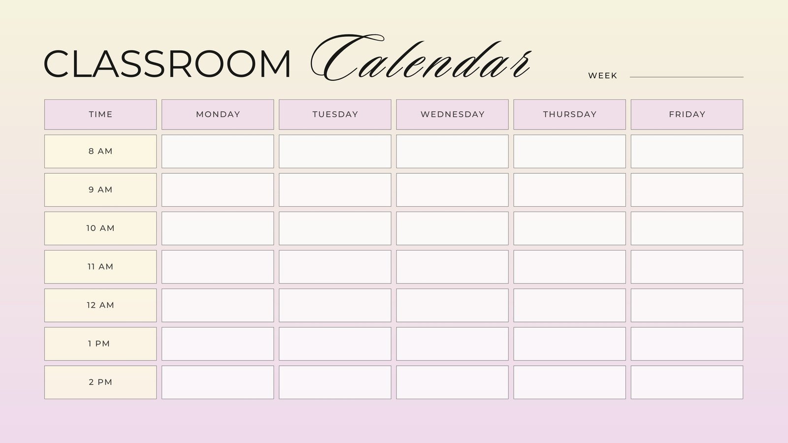 Pink Yellow Gradient Minimalist Modern  Classroom Calendar