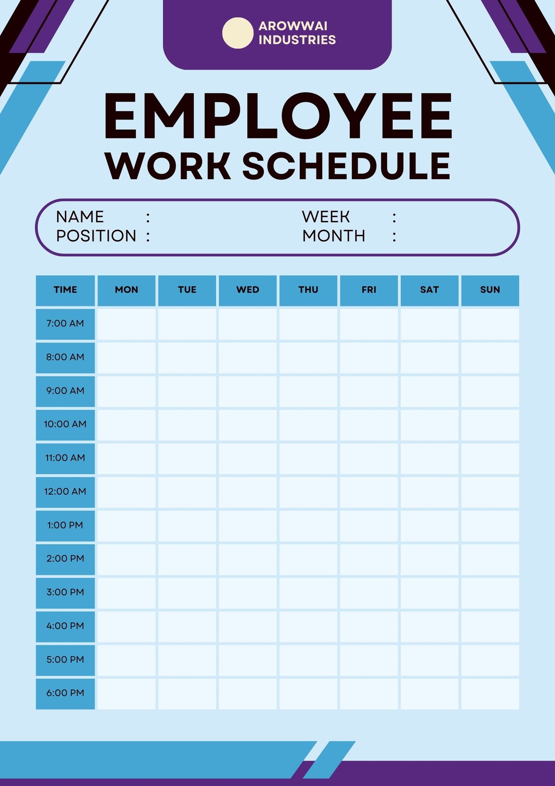 work schedule template excel