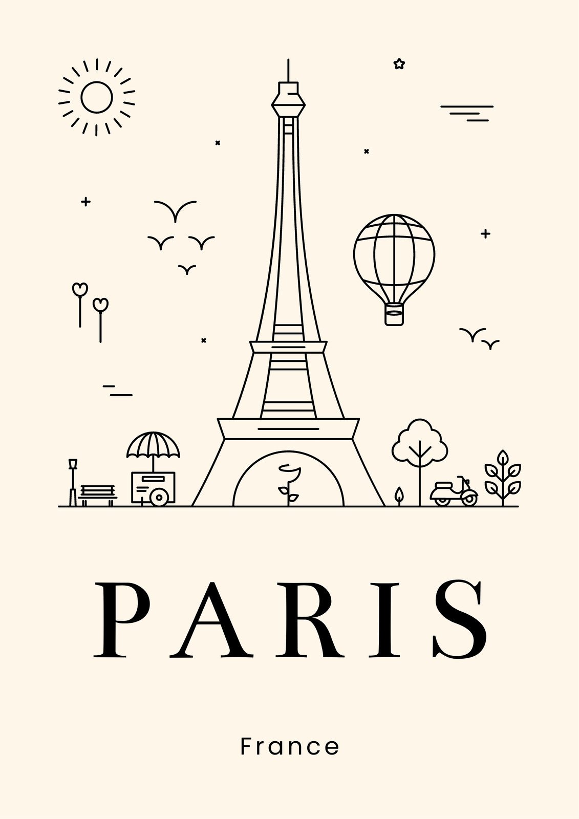 Paris France City Of Love Illustrated Travel Poster Favorite Map