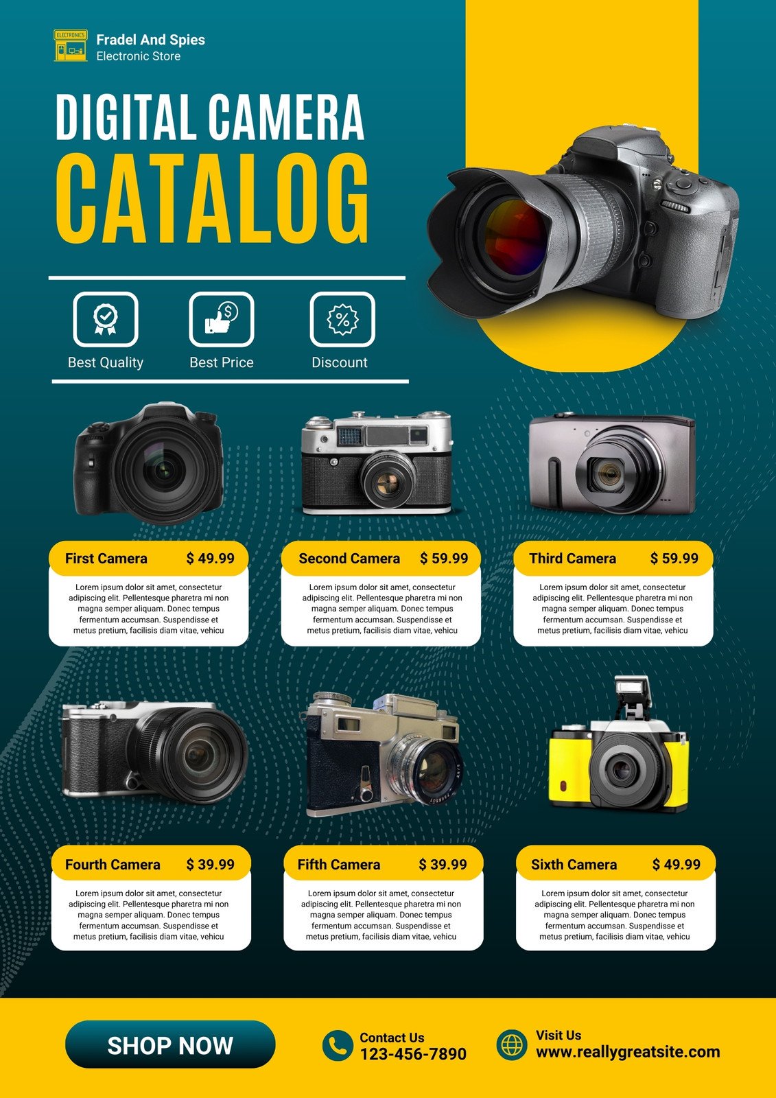Teal And Yellow Modern Digital Camera Catalog Flyer